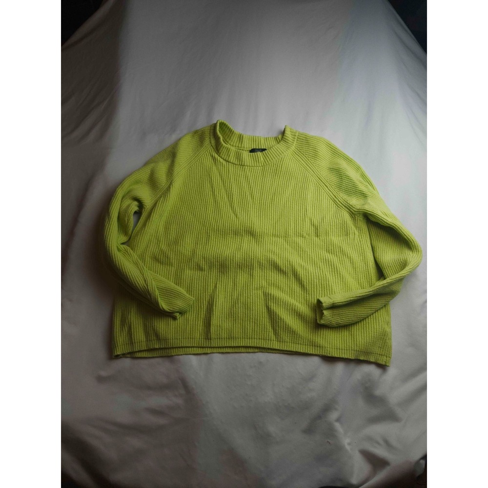 Tahari Sweater Womens Large Green Ribbed Knit Preppy Minimalist Capsule Wardrobe